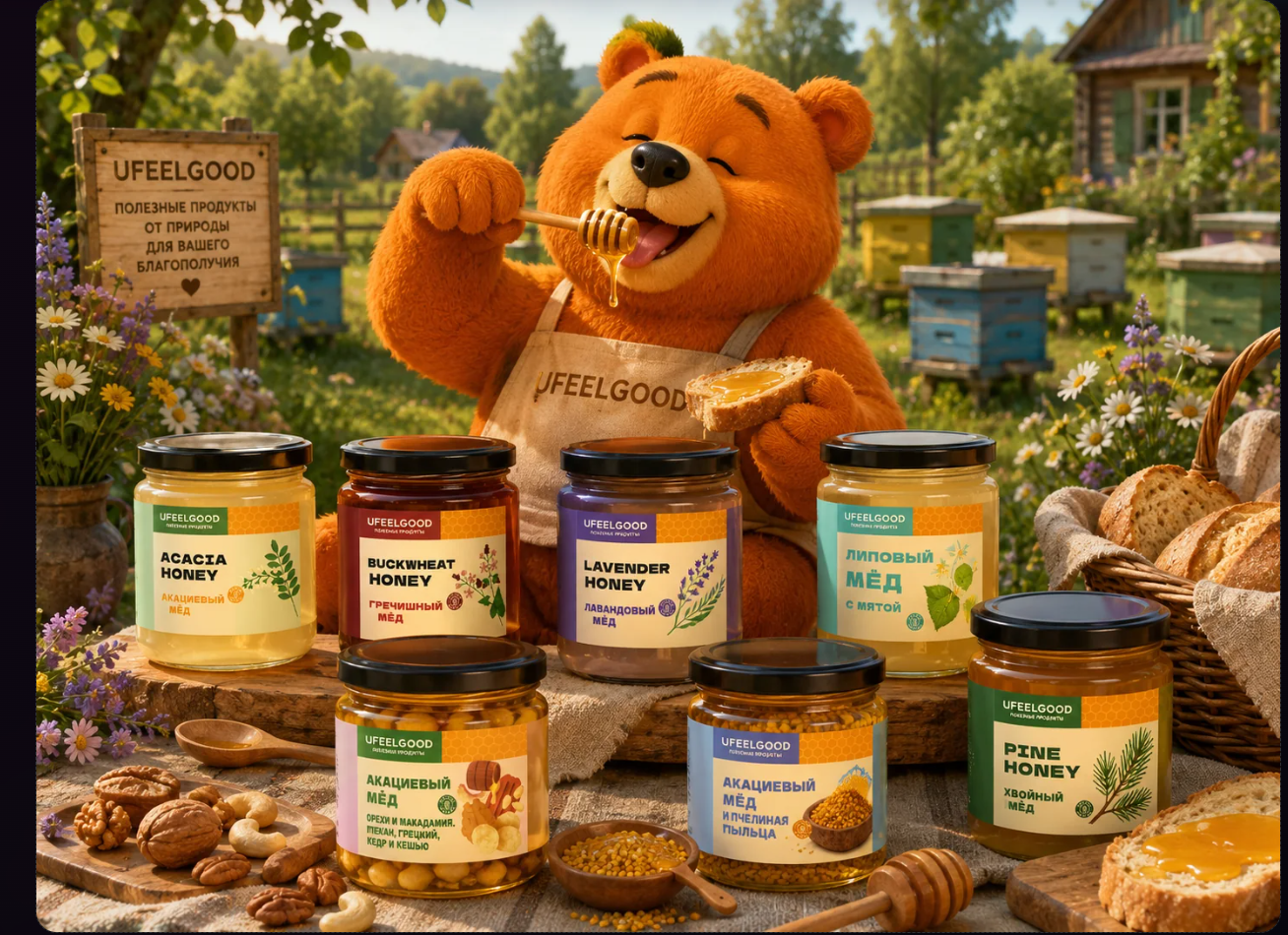 Линейка продуктов UFEELGOOD в яркой упаковке